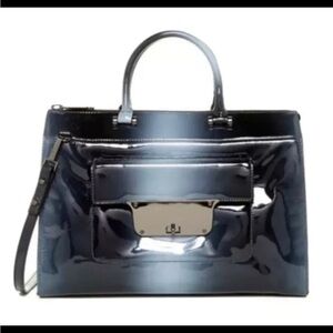 Milly Top Handle Patent Leather Ombré Gray Teal Black Purse w/crossbody strap